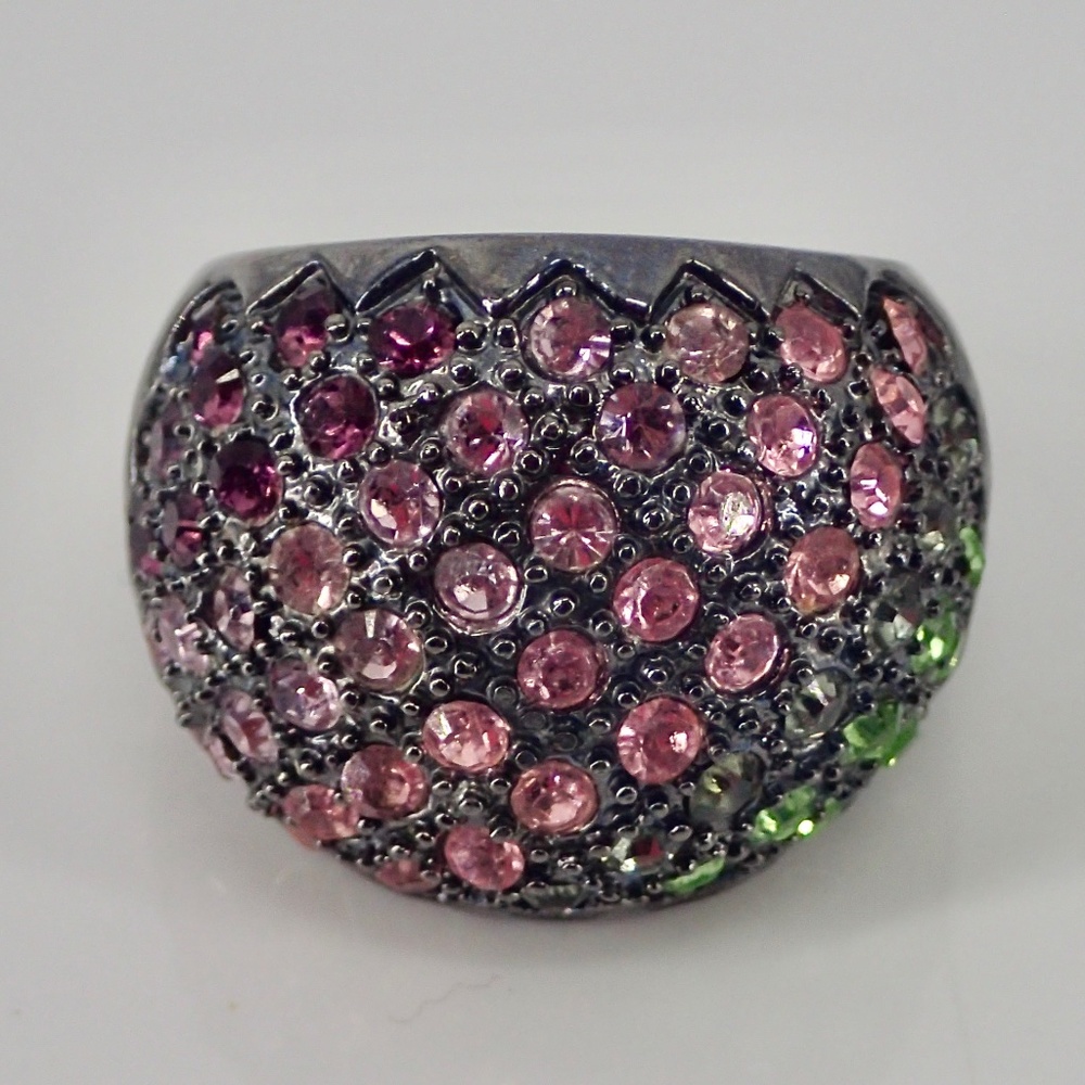 Women's Rainbow Rhinestone Fashion Cocktail Bubble Chunky Ring Titanium Size 6